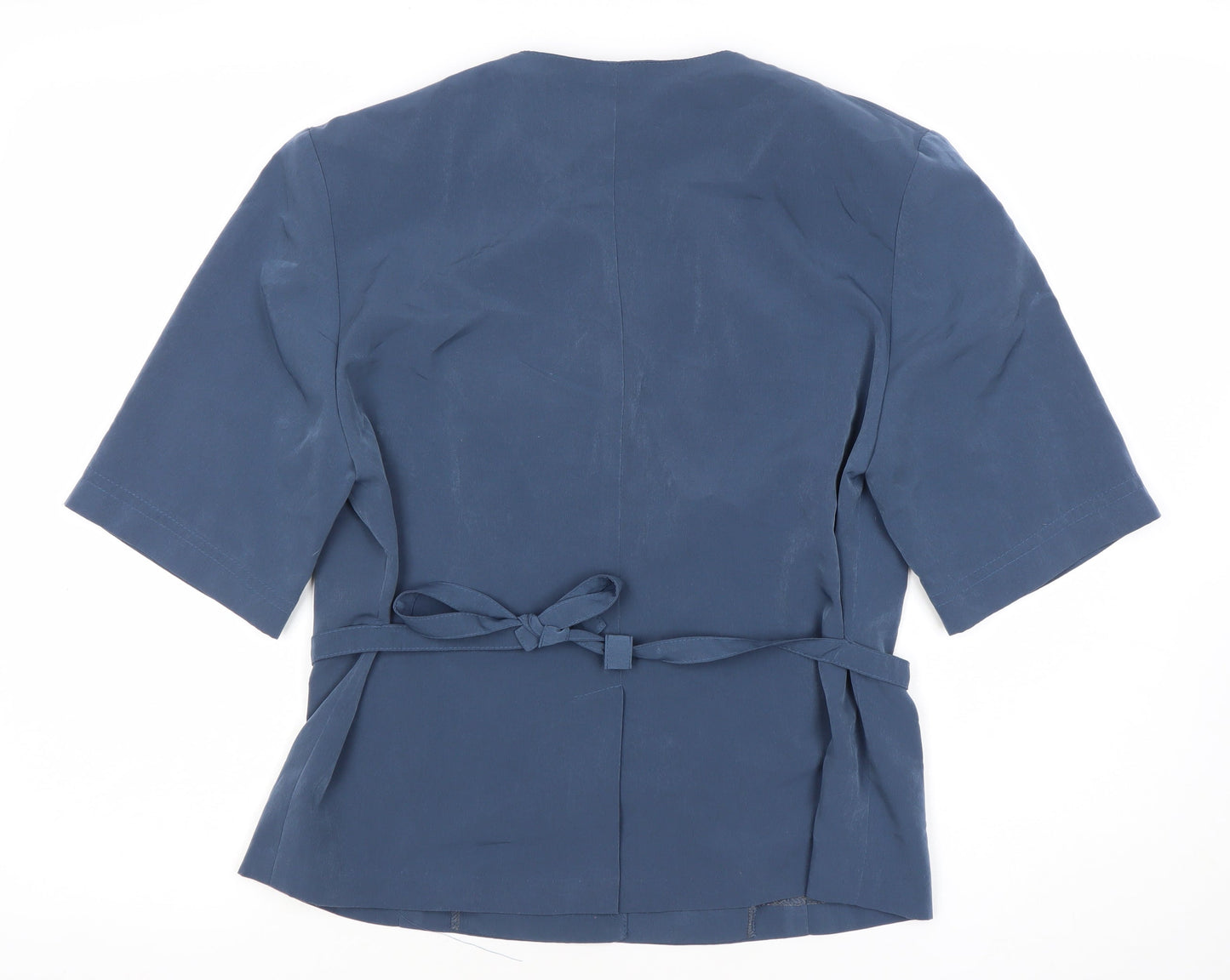 Riddella Womens Blue Polyester Blouse Size 14 V-Neck Button Up