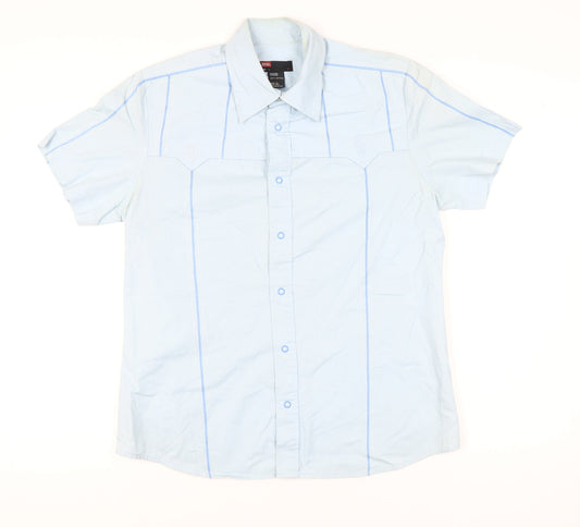 Diesel Mens Blue Size L Short Sleeve Cotton Button-Up Shirt