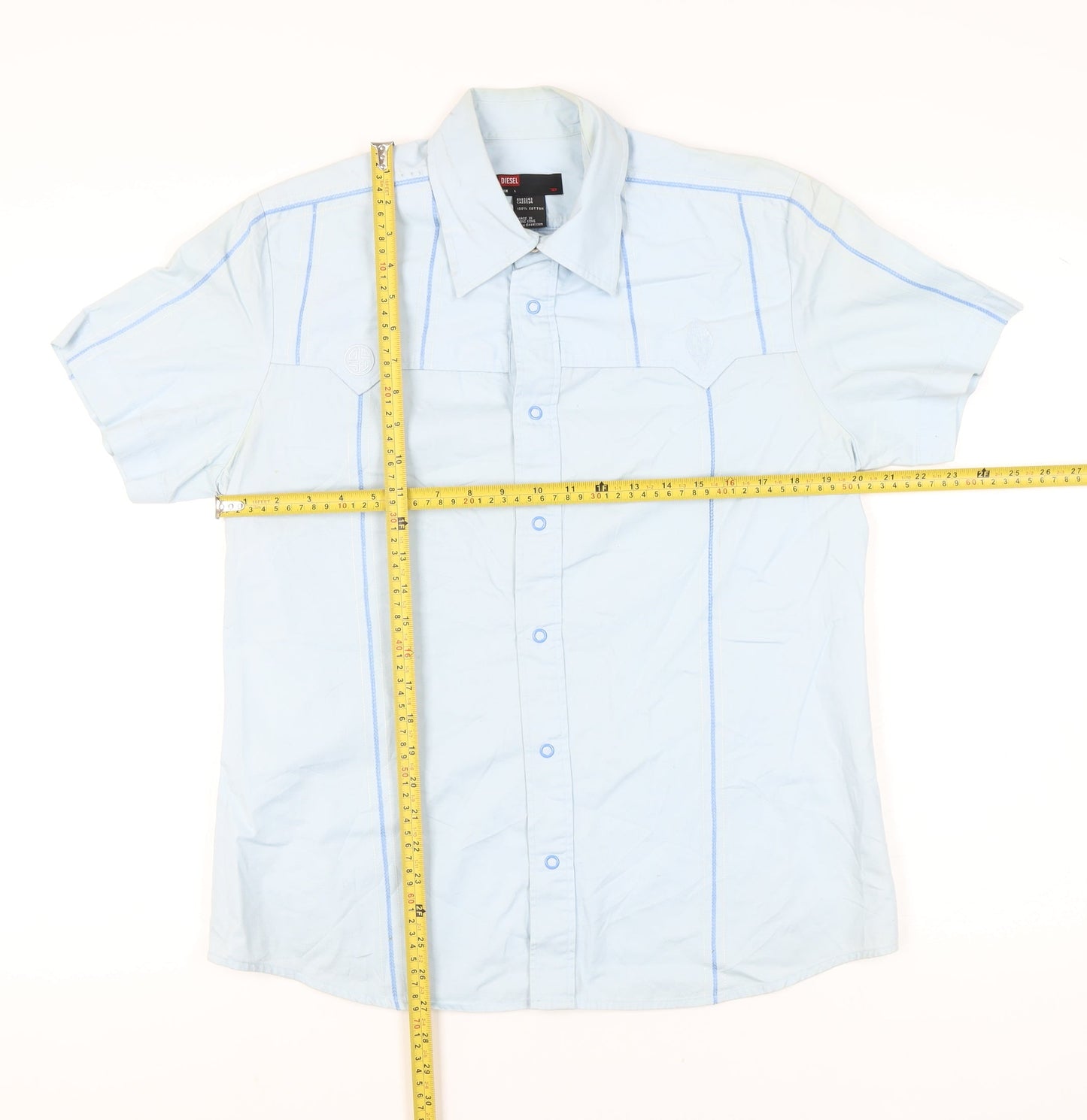 Diesel Mens Blue Size L Short Sleeve Cotton Button-Up Shirt