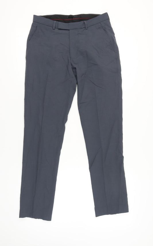 Marks and Spencer Men’s Blue Slim Fit Wool Blend Dress Trousers 30W 31L