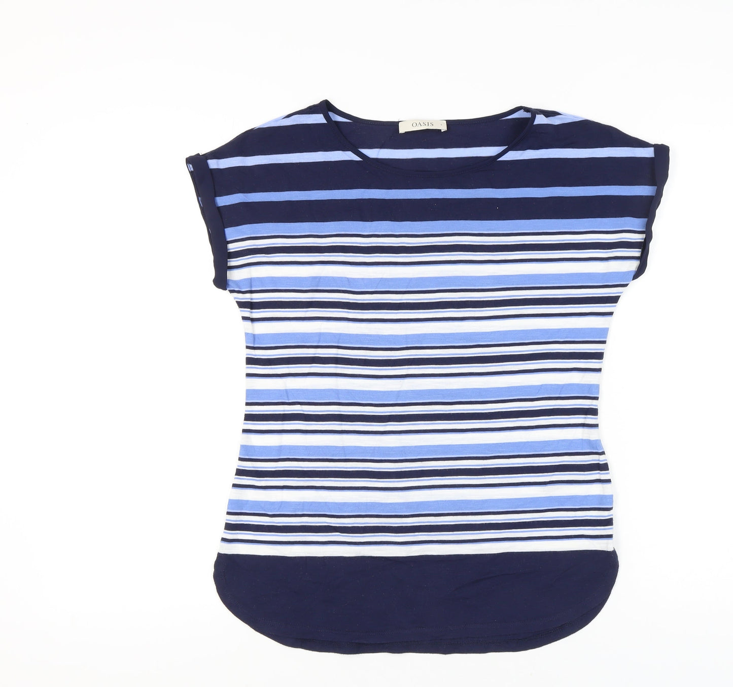 Oasis Womens Blue Striped T-Shirt Small Cap Sleeve Casual Top