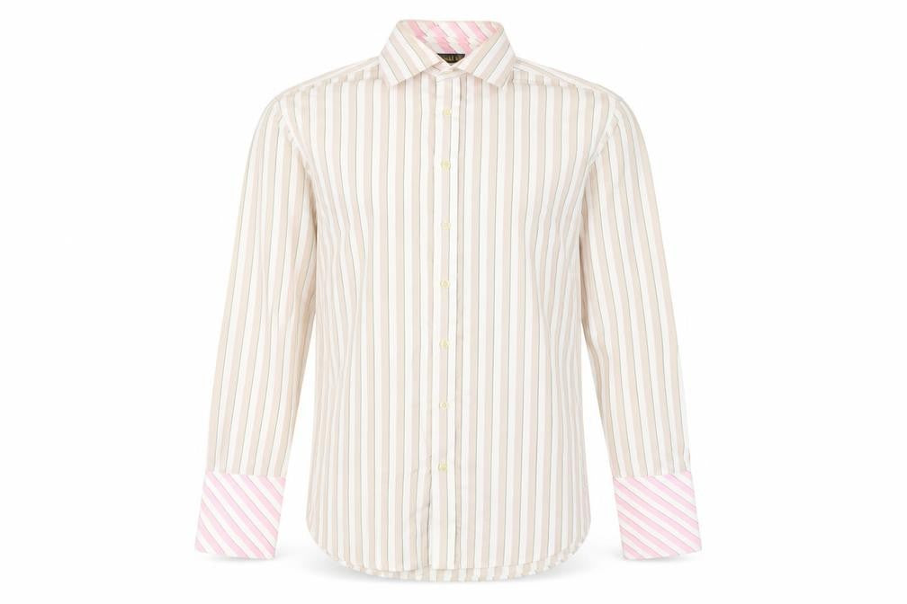 Ted Baker Men’s Beige Striped Cotton Long Sleeve Dress Shirt Size 16
