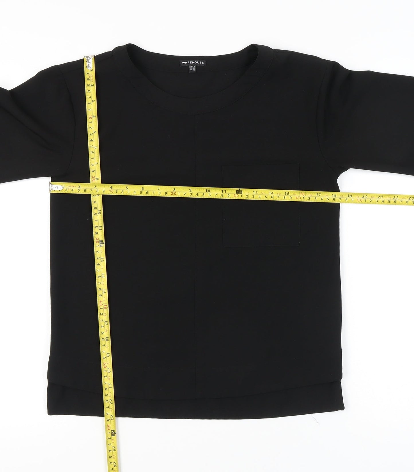 Warehouse Women’s Black UK 8 3/4 Sleeve Basic T-Shirt Polyester Blend