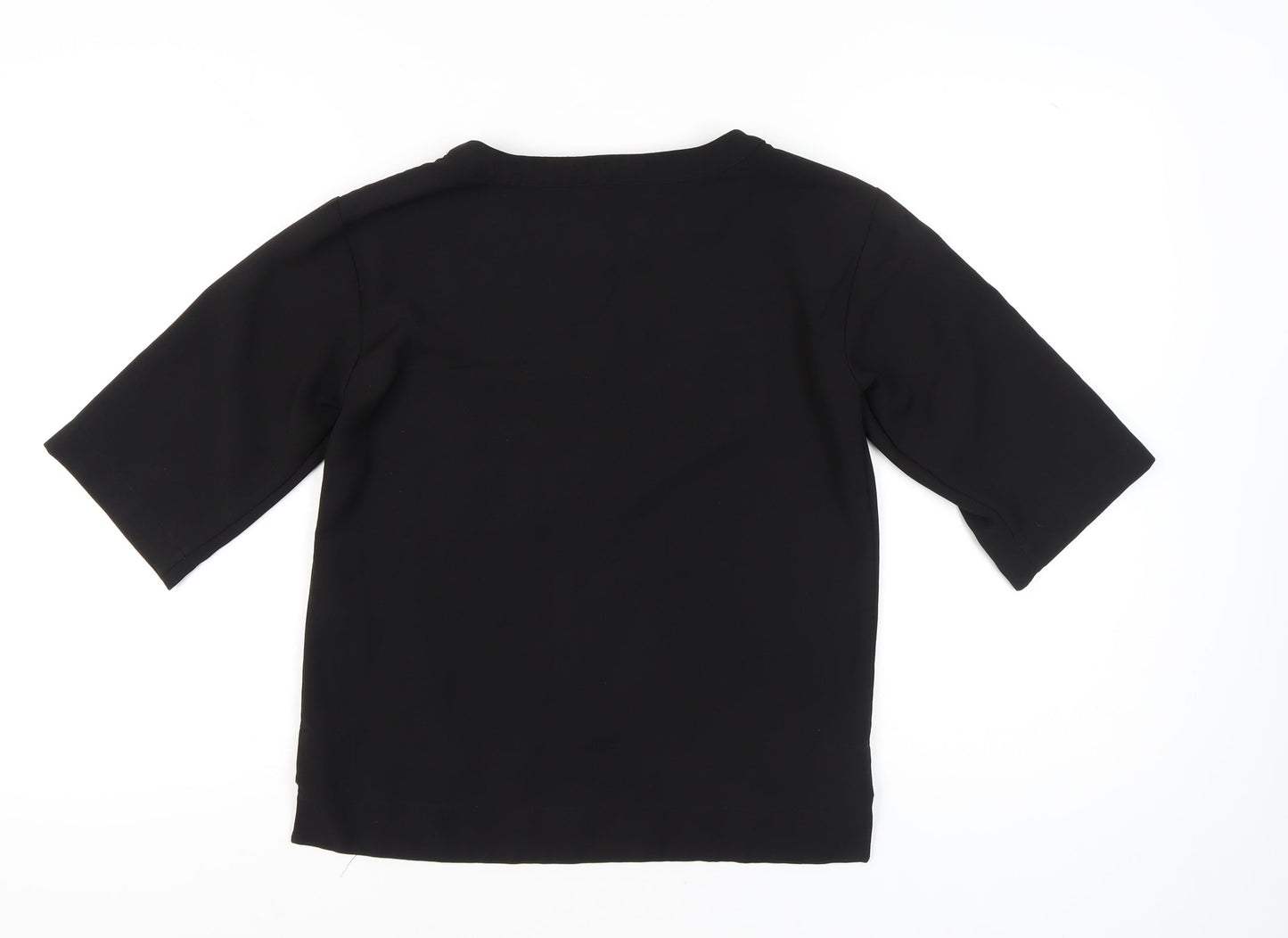 Warehouse Women’s Black UK 8 3/4 Sleeve Basic T-Shirt Polyester Blend