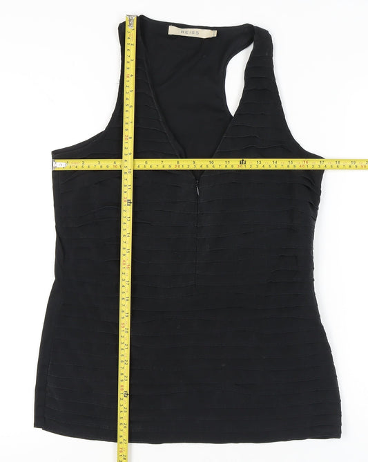 Reiss Womens Black Size 10 Sleeveless V-Neck Silk Tank Top