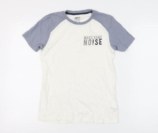 Pepperts Boys White Blue Graphic Print Cotton T-Shirt 13-14 Years