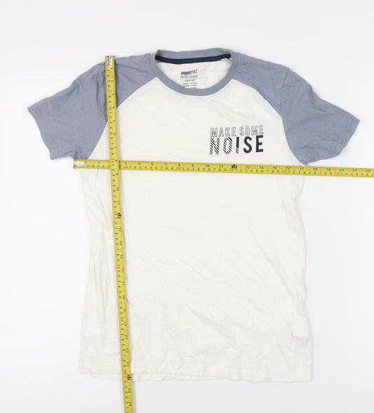 Pepperts Boys White Blue Graphic Print Cotton T-Shirt 13-14 Years