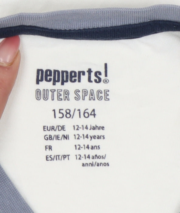 Pepperts Boys White Blue Graphic Print Cotton T-Shirt 13-14 Years