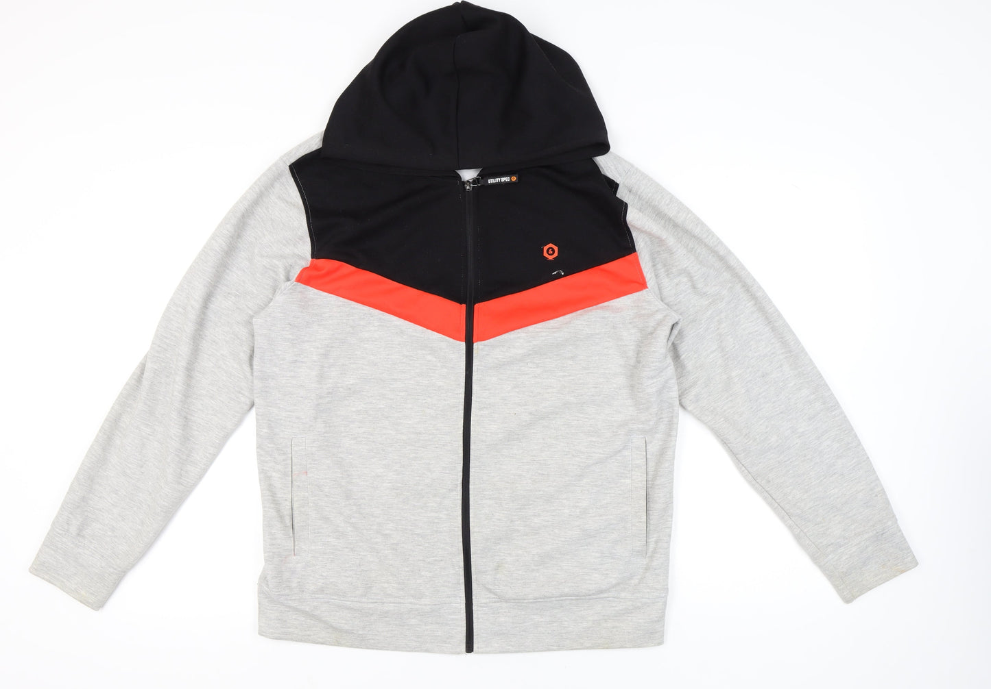 Jack & Jones Men’s XL Grey Black Red Full Zip Hoodie Jacket