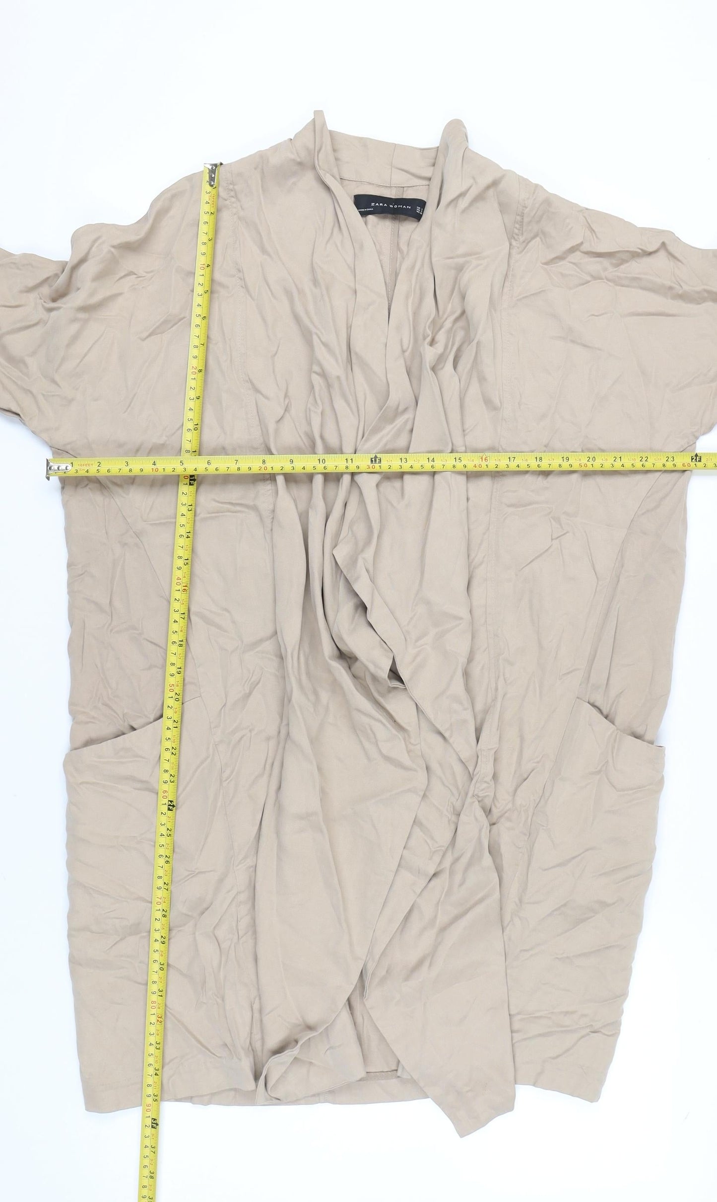 Zara Woman Beige Coatigan Women Size 8 Lyocell Linen Relaxed Fit