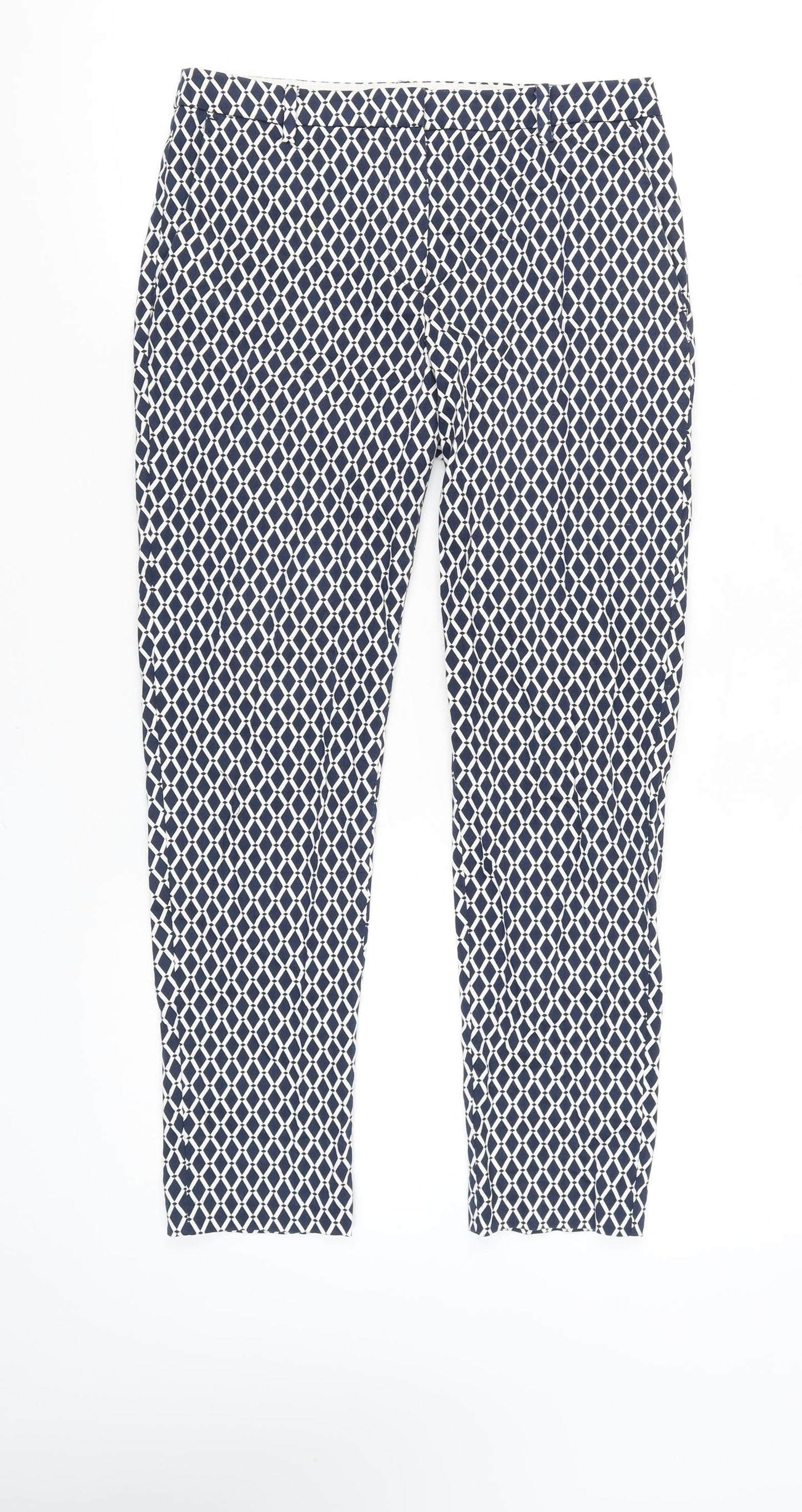 H&M Womens Blue Geometric Print Slim Fit Chino Trousers Size 10