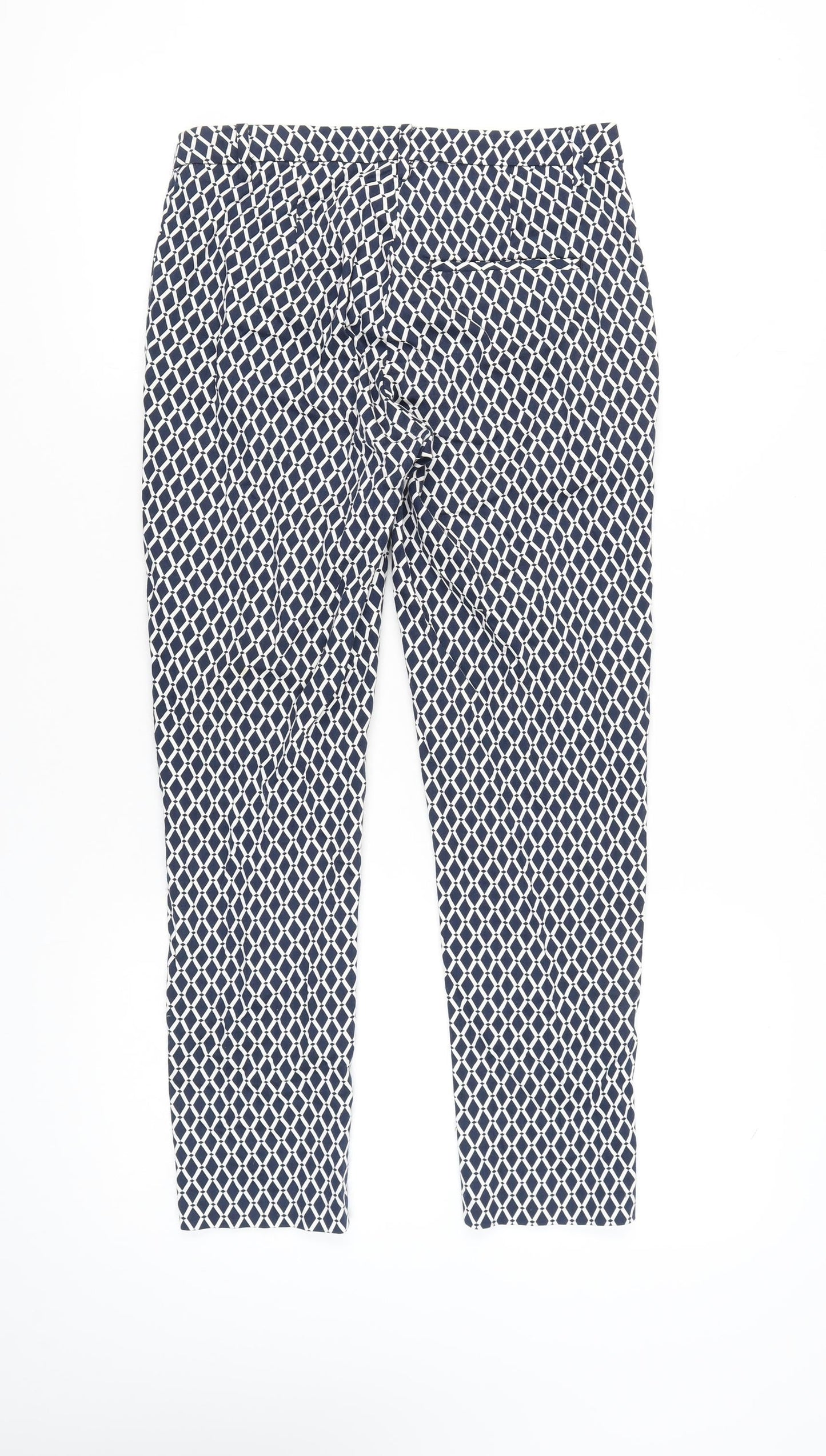 H&M Womens Blue Geometric Print Slim Fit Chino Trousers Size 10