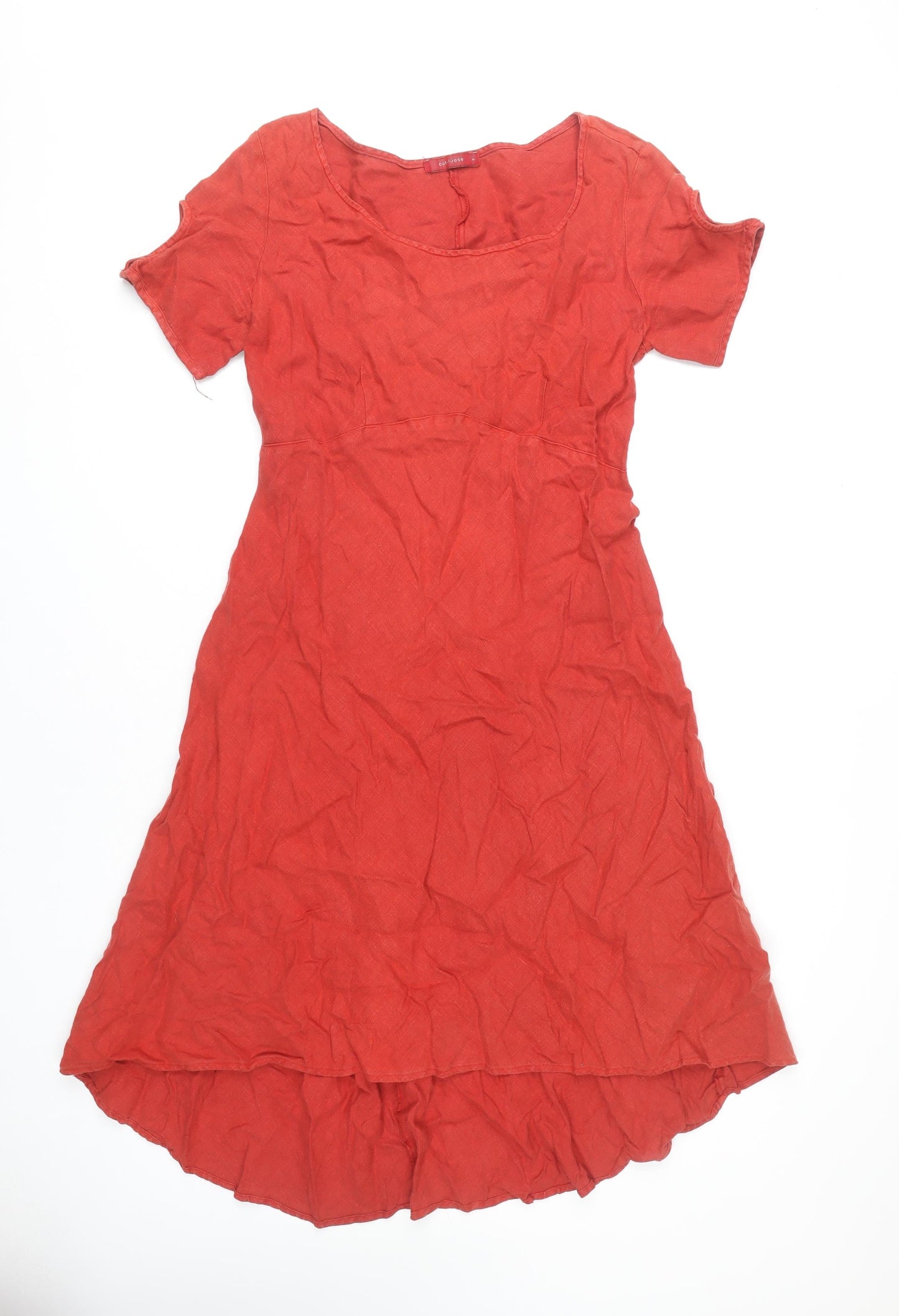 Cut Loose Women Red Linen Hi-Low A-Line Short Sleeve Dress S