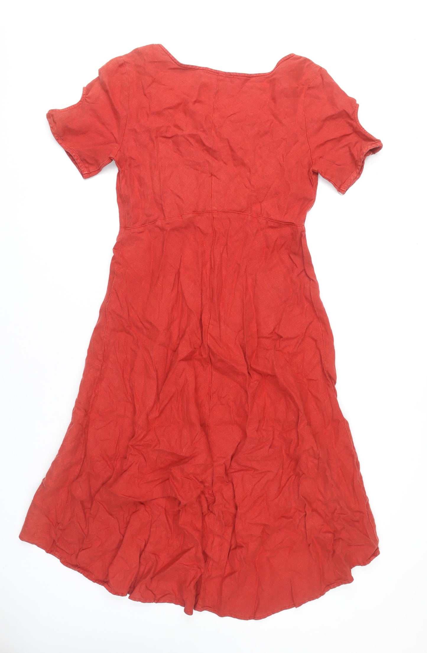 Cut Loose Women Red Linen Hi-Low A-Line Short Sleeve Dress S
