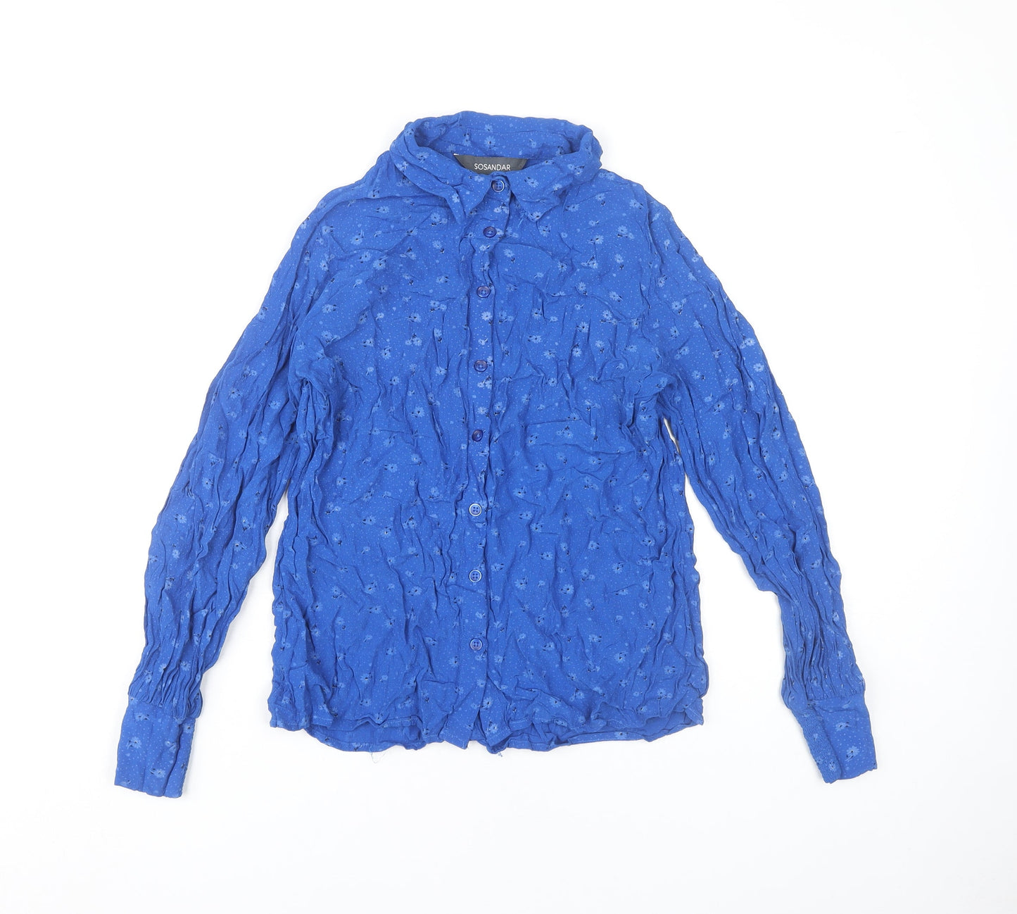 Sosandar Women’s Blue Floral Button-Up Long Sleeve Shirt Size 14