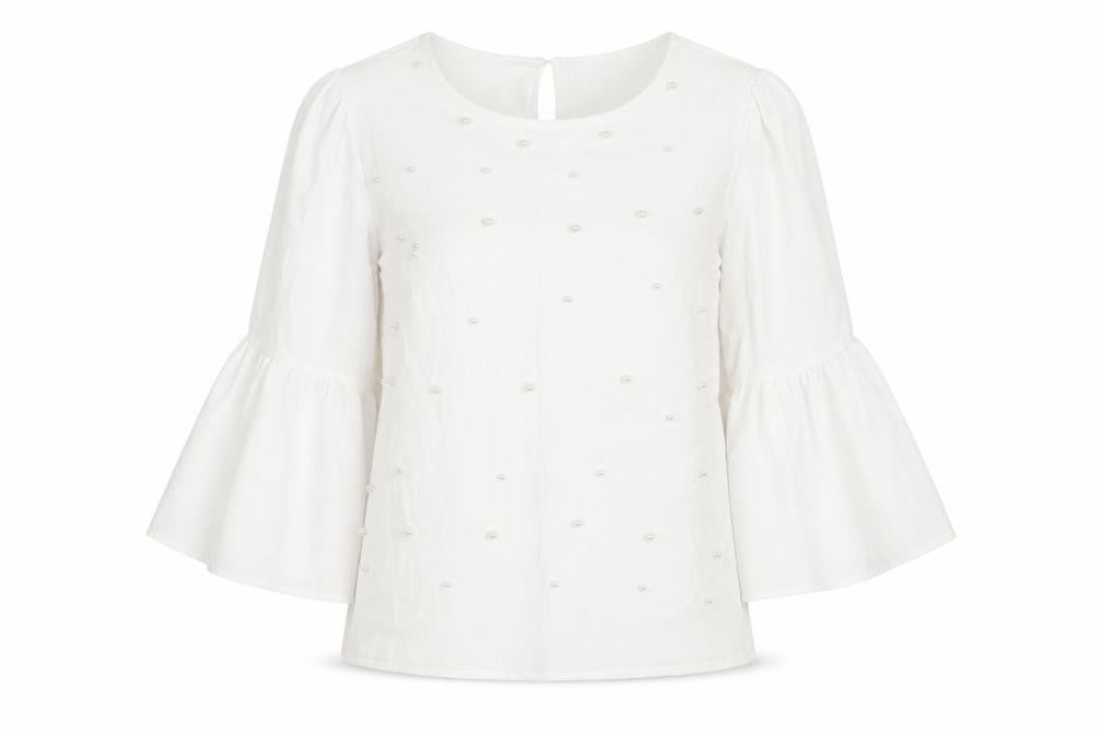 Quiz Women White Beaded Bell Sleeve Tunic Blouse Size M