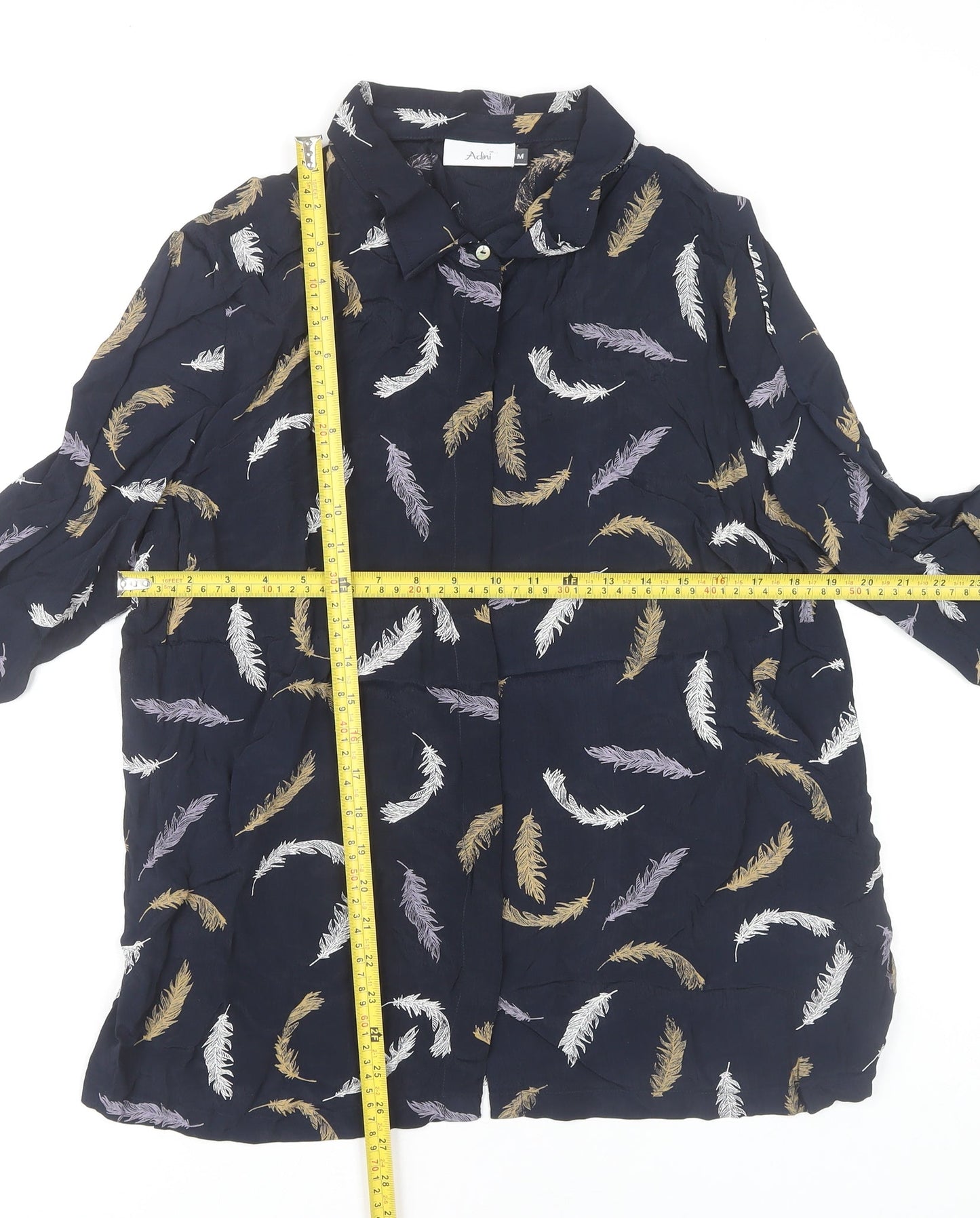 Adini Women Blue Feather Print Viscose Tunic Blouse M