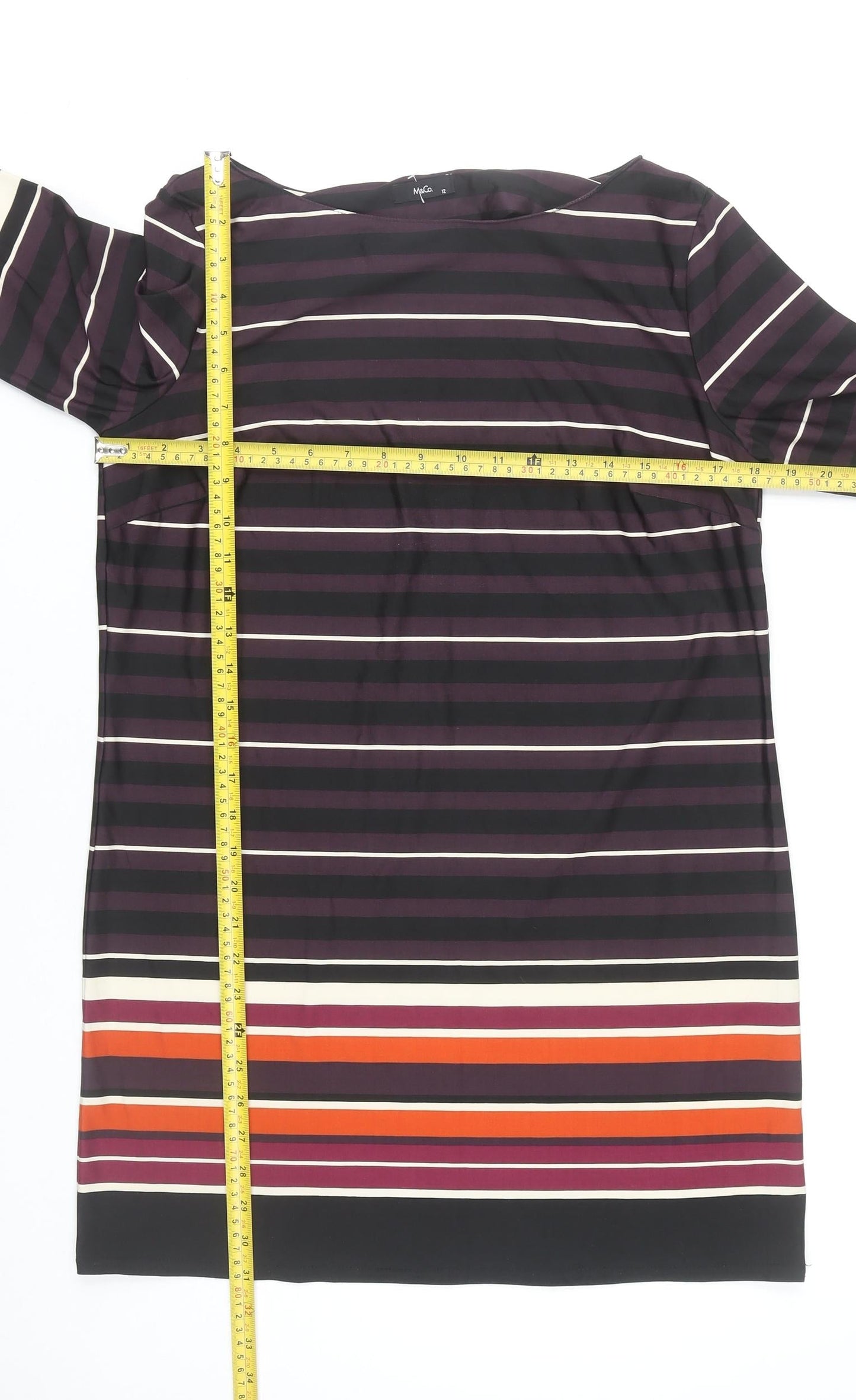 M&Co Women Black Multicolour Stripe Size 12 Shift Dress