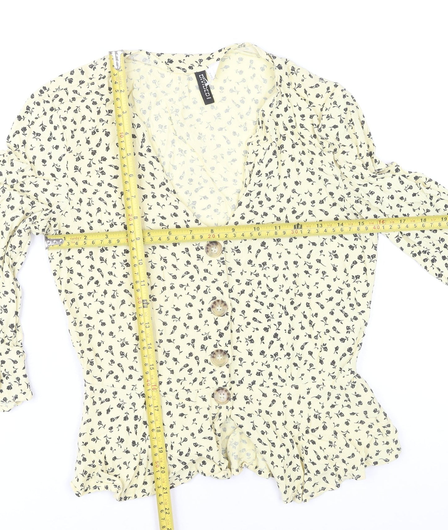 H&M Women Beige Floral Button Tunic Blouse Size 8 Viscose