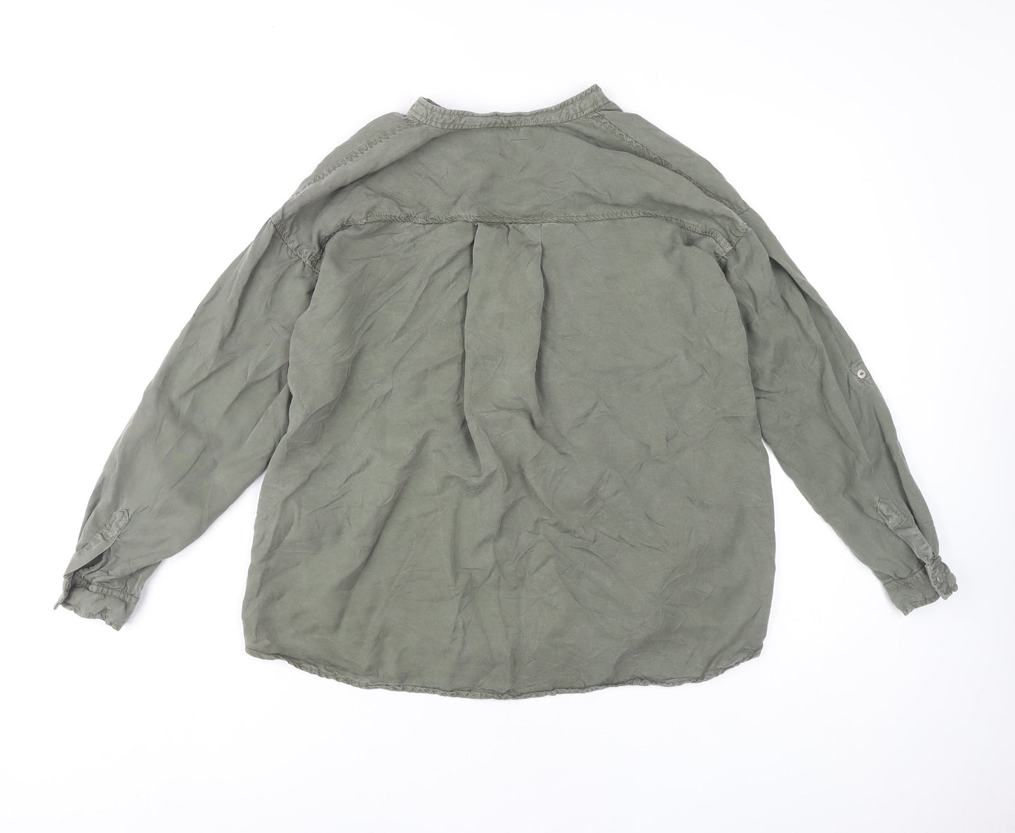 Zara Women's Green Lyocell Button-Up Tunic Shirt S Long Sleeve