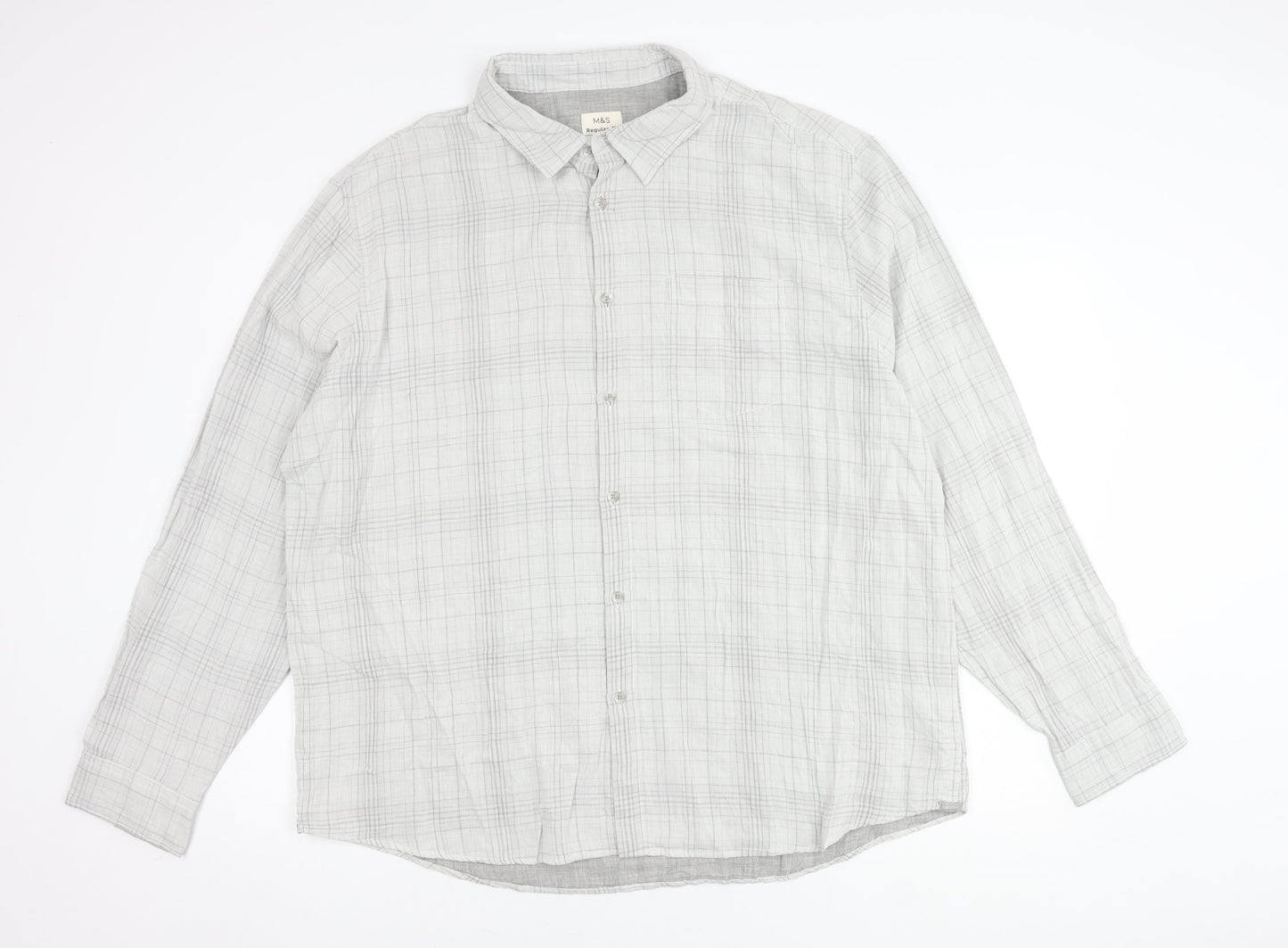 Marks and Spencer Mens Grey 3XL 50-52 inches Regular Fit Check Long Sleeve Shirt