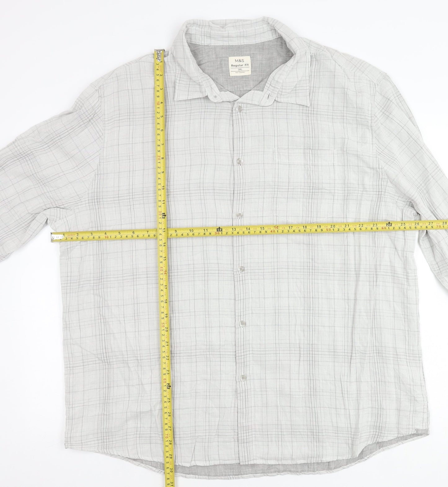 Marks and Spencer Mens Grey 3XL 50-52 inches Regular Fit Check Long Sleeve Shirt
