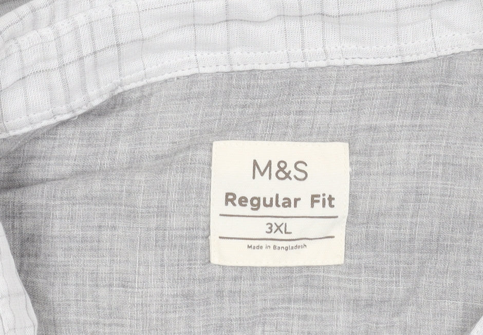Marks and Spencer Mens Grey 3XL 50-52 inches Regular Fit Check Long Sleeve Shirt