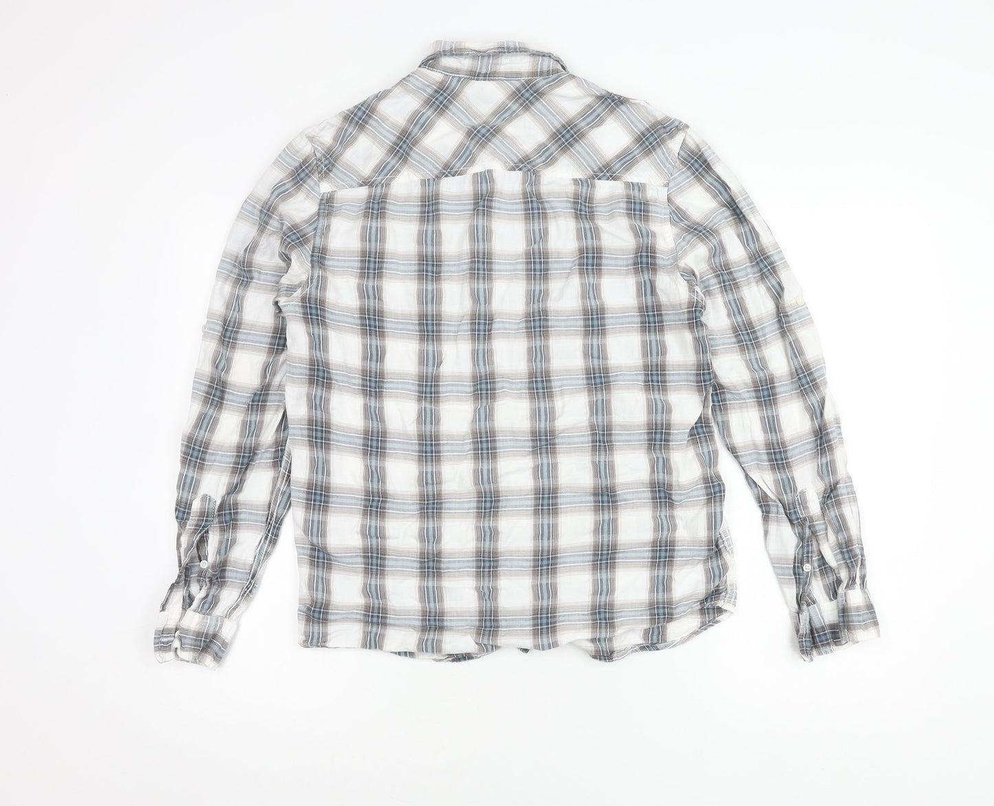 M&Co Womens Blue Check Cotton Button Up Shirt Size S Long Sleeve