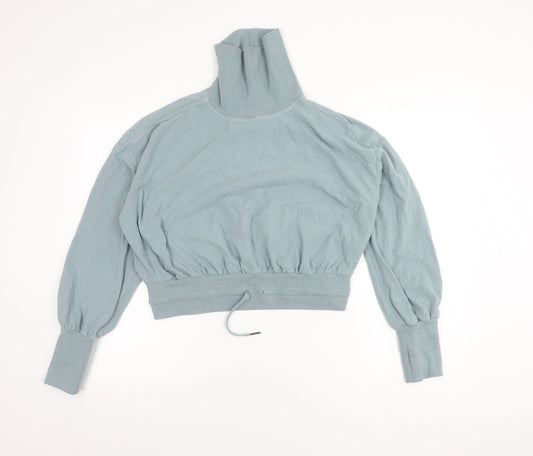 Sweaty Betty Womens Blue Sweatshirt Size S High Neck Drawstring Hem