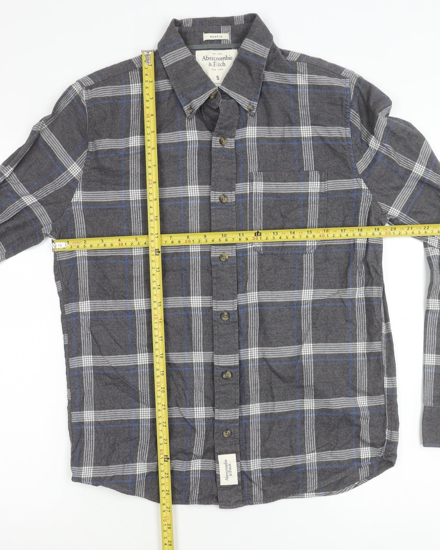 Abercrombie & Fitch Mens Grey Plaid Flannel Shirt S Muscle Fit
