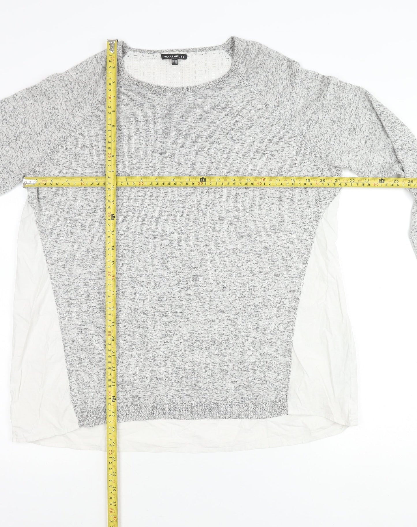 Warehouse Women’s Grey Cotton Blend Long Sleeve Tunic Blouse UK 16