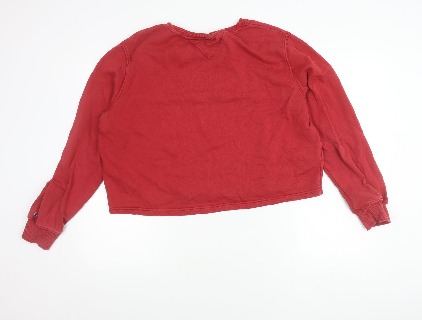 Tommy Jeans Women Red Cotton Sweatshirt L Embroidered Logo Pullover