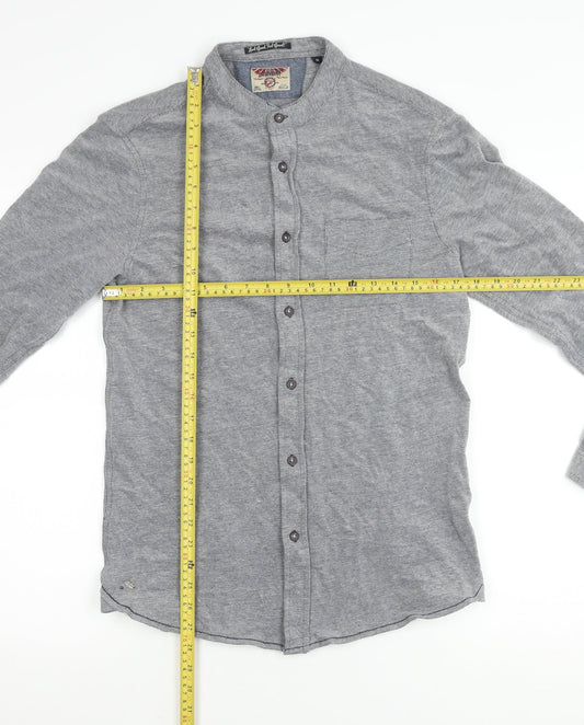 Tokyo Laundry Men’s Grey Cotton Band Collar Long Sleeve Shirt M