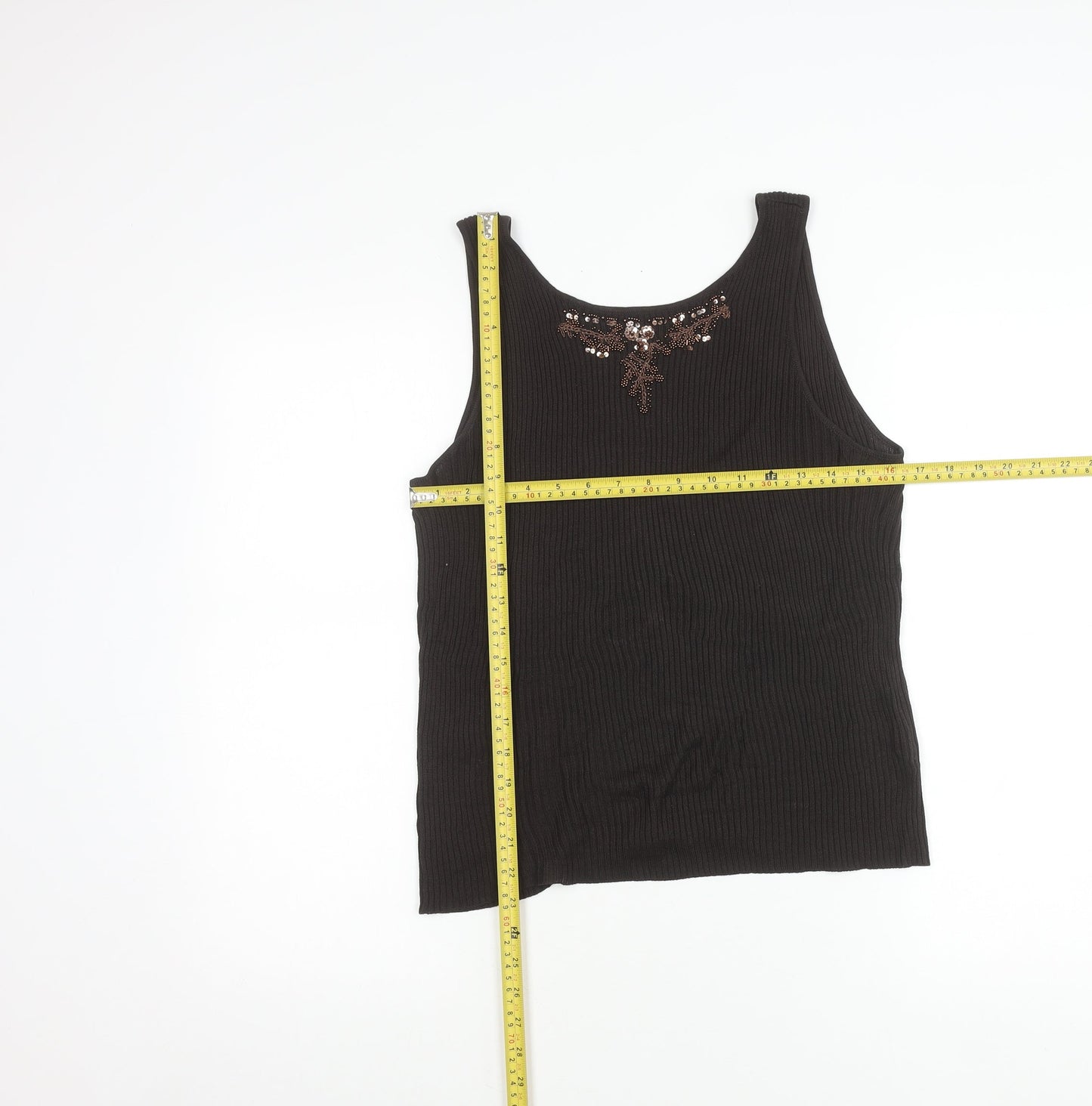 Jigsaw Womens Black Silk Beaded Sequin Tank Top Size L