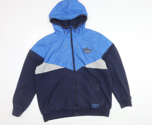 Adidas Mens XL Blue Hooded Full Zip Jacket Cotton Blend