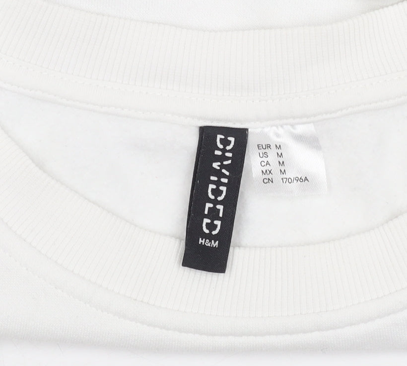 H&M Divided Women’s White Crew Neck Sweatshirt Size M Cotton Blend