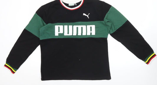 Puma Mens Black Green Logo Sweatshirt M Crew Neck Long Sleeve