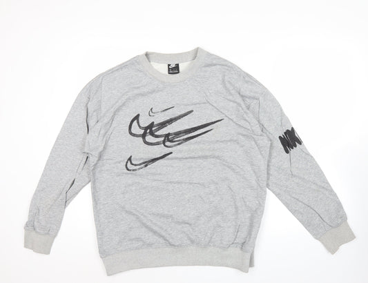 Nike Mens Grey Logo Sweatshirt Pullover Crew Neck Size L