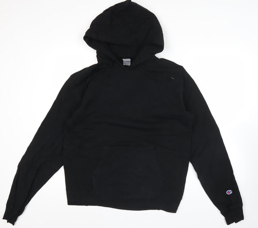 Champion Mens Black Pullover Hoodie Large Vintage Fleece Logo