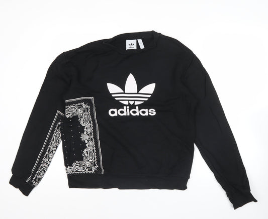 Adidas Mens Black Sweatshirt M Logo Graphic Pullover Crew Neck