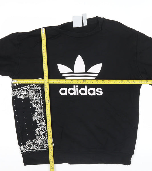 Adidas Mens Black Sweatshirt M Logo Graphic Pullover Crew Neck