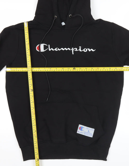 Champion Mens Black Pullover Hoodie Large Logo Embroidered Sportswear