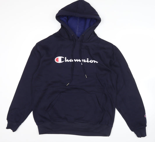 Champion Mens Blue Pullover Hoodie L Logo Graphic Sportswear