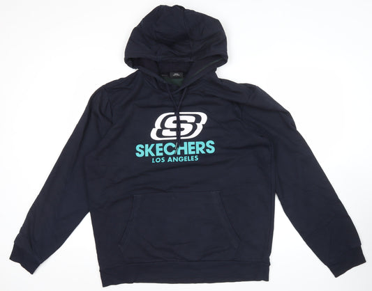 Skechers Men’s Blue Pullover Hoodie L Logo Graphic Casual