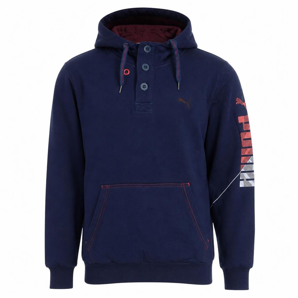Mens UK M Regular PUMA Blue Henley Hoodie