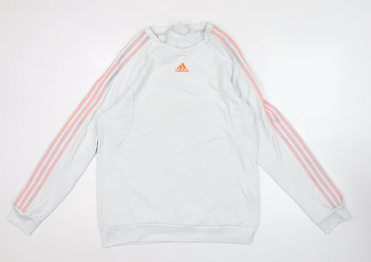 Adidas Mens White XL Pullover Sweatshirt Crew Neck Logo Sports