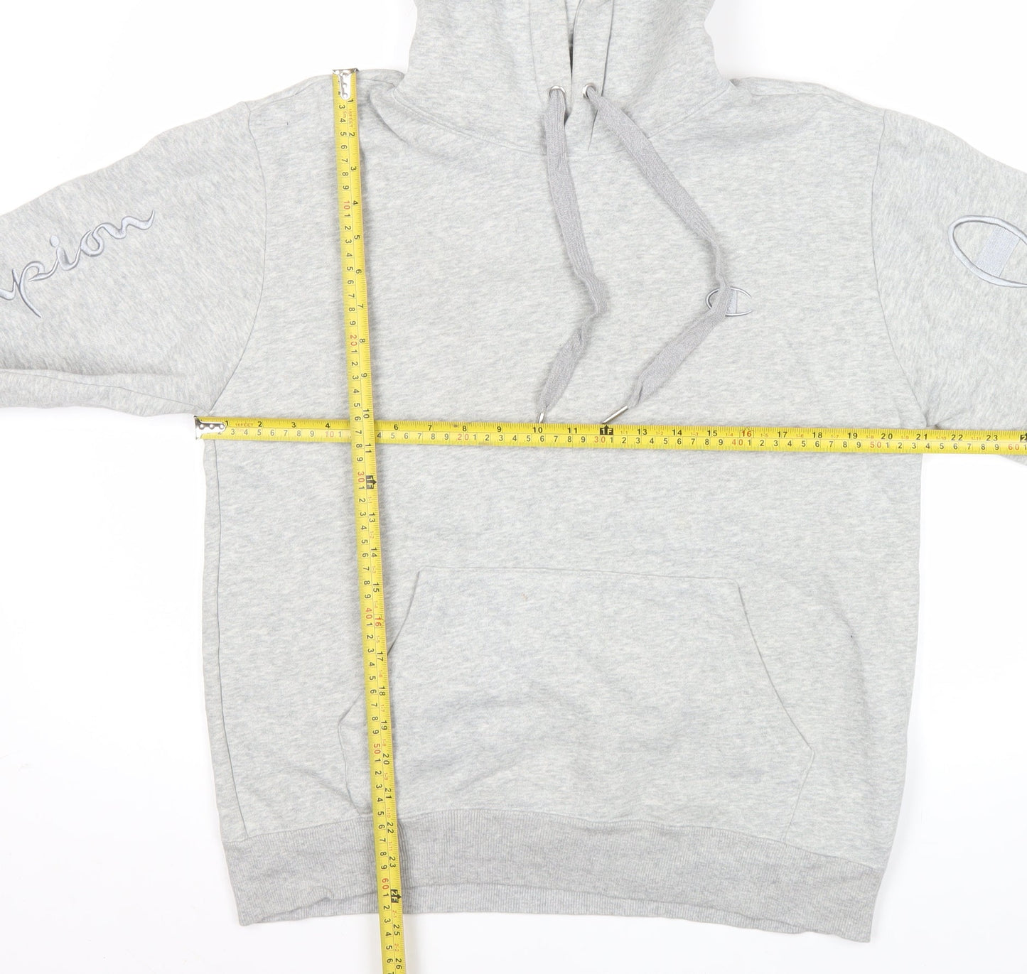 Champion Mens Grey Pullover Hoodie L Embroidered Logo Sportswear