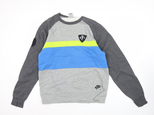 Nike Mens Grey Blue Green Sweatshirt L Crew Neck Pullover