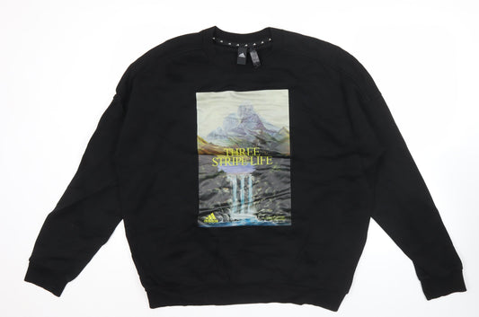 Adidas Men’s Black L Pullover Sweatshirt Graphic Print Sports