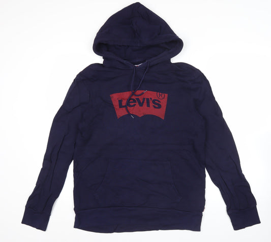 Levi's Mens Blue Pullover Hoodie M Logo Graphic Cotton